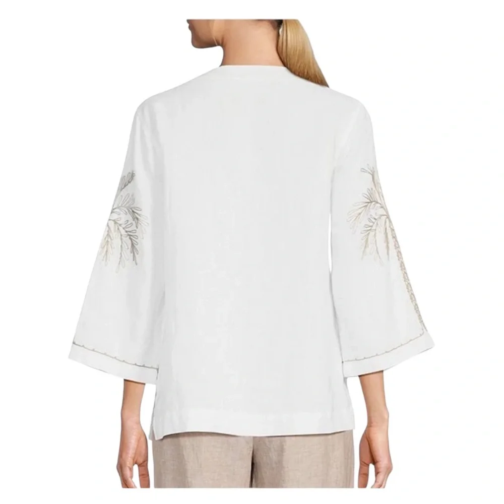 Tommy Bahama Linen Breezy Palms Embroidered Split V-Neck Tassel Tunic Sz M - Picture 4 of 13